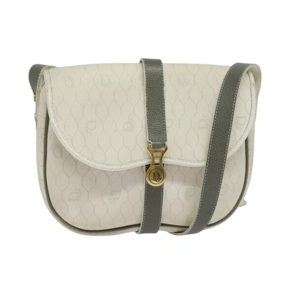 Christian Dior Honeycomb Canvas Shoulder Bag PVC White Gold Auth 126124 - Picture 1 of 16